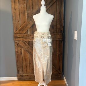 Zara Shimmering Cream Midi Skirt